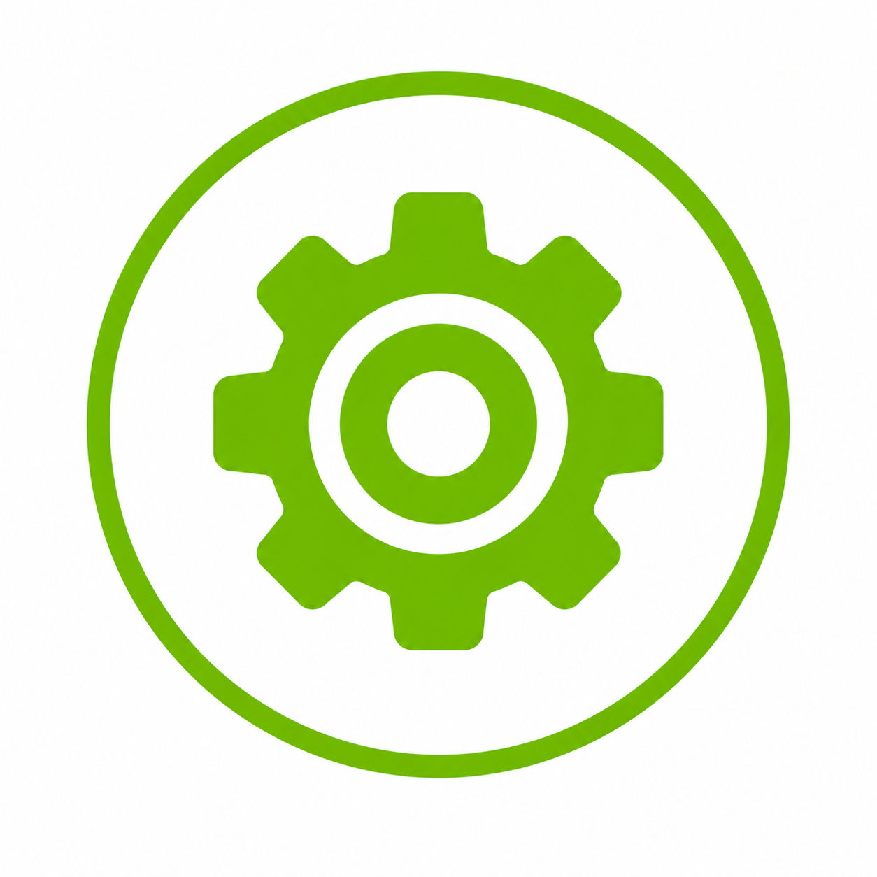 Green gear icon inside a circular outline.