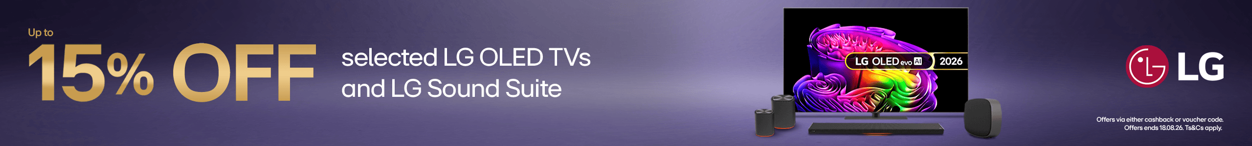Up to 15% off selected LG OLED TVs and LG Sound Suite