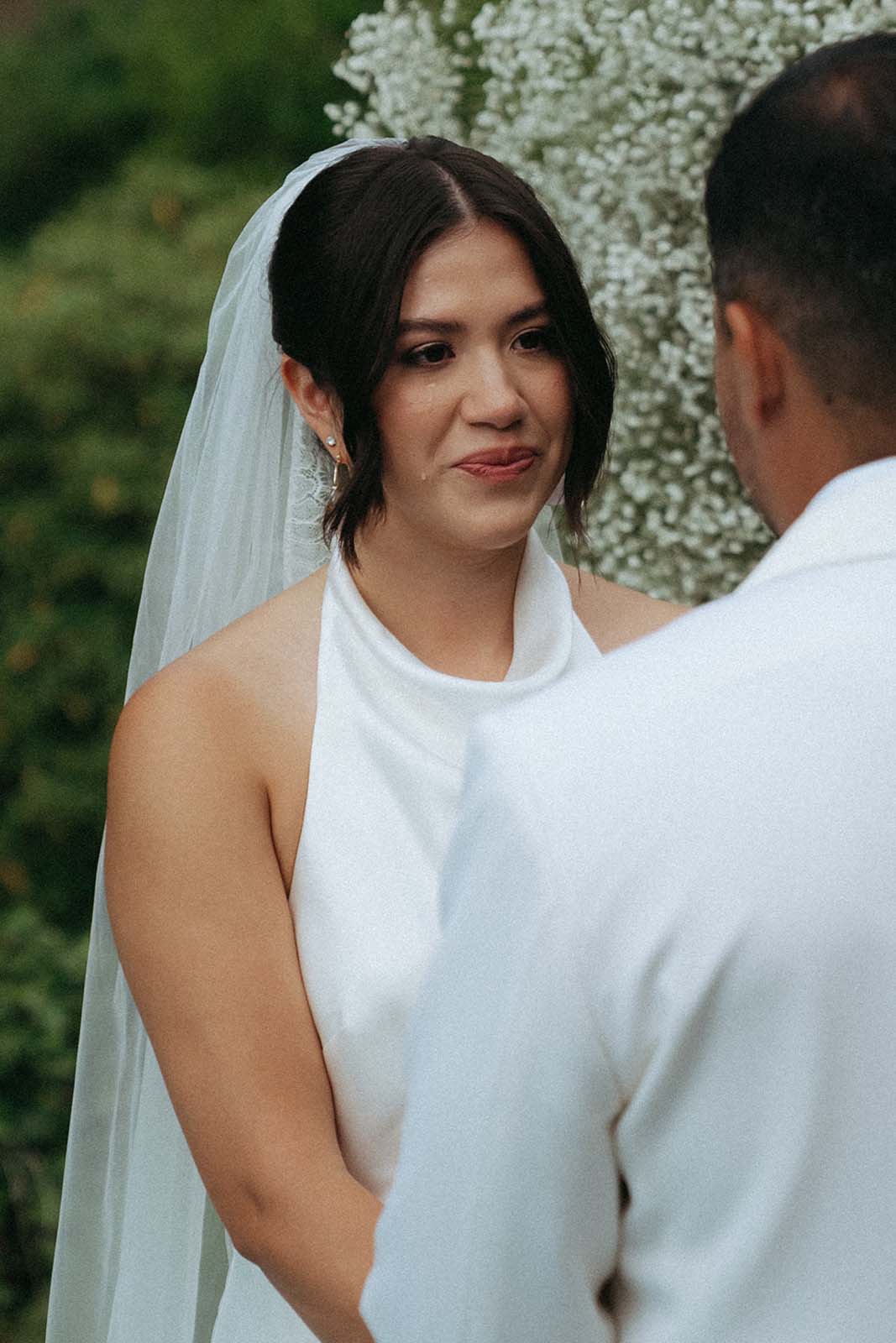 Captivating Close-Up: Bride's Joyful Expression Before Tying the Knot