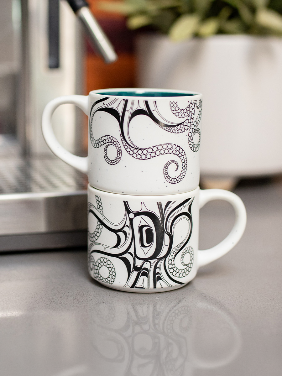 Octopus (Nuu) Ceramic Espresso Mugs by Ernest Swanson, Haida