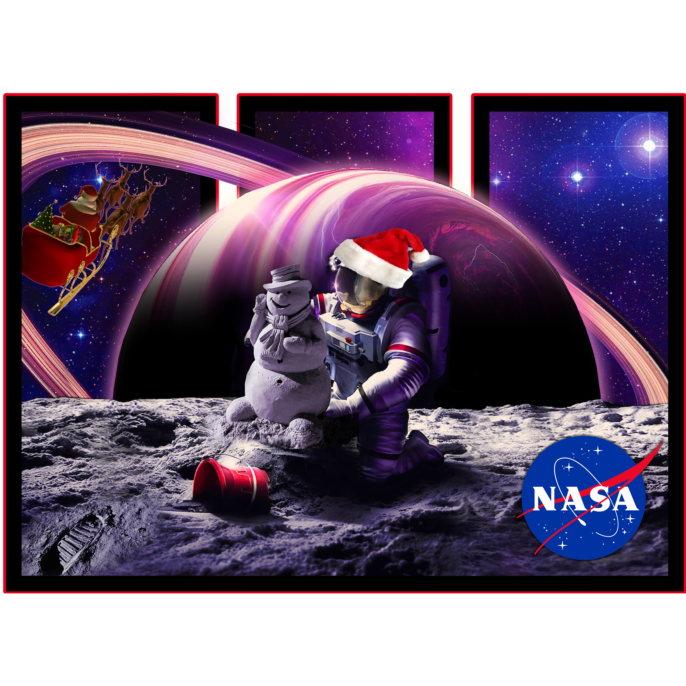 nasa holiday employee shirt design with santa on the moon