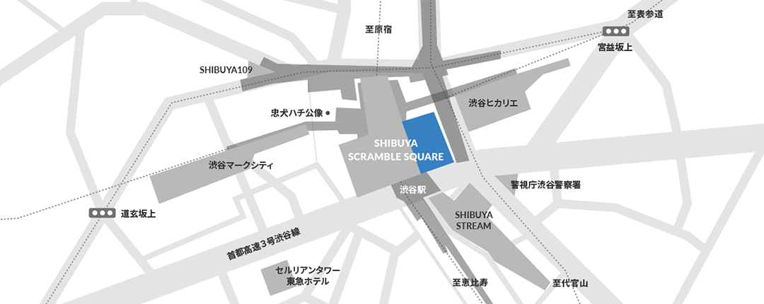 スミス・ティーメーカーポップアップストア開催場所の渋谷スクランブルスクエアの地図