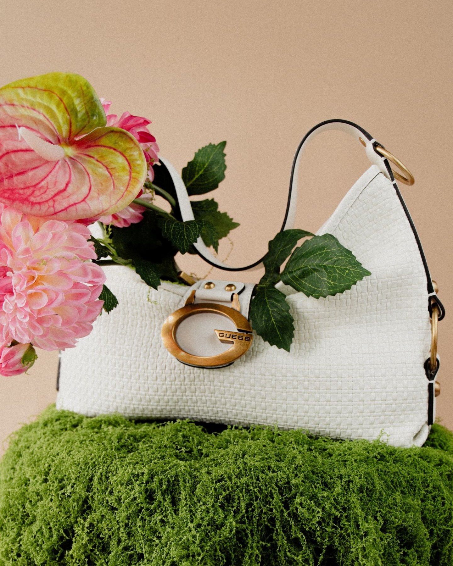 GUESS White Camden Woven Bag