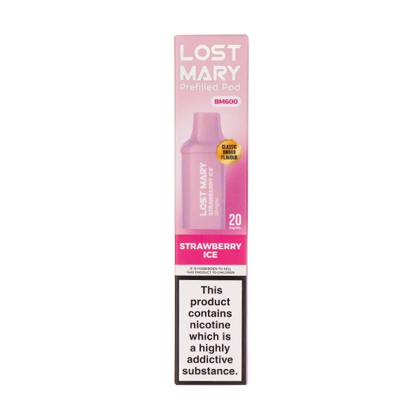 A picture of a Strawberry Ice BM600 prefilled pod pack by Lost Mary.