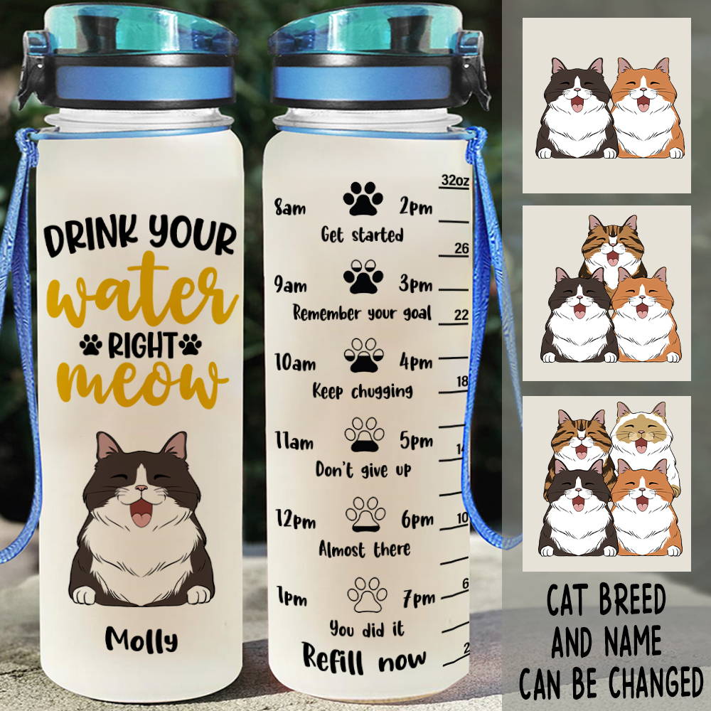 DRINK YOUR WATER RIGHT MEOW - PERSONALIZED CUSTOM WATER TRACKER BOTTLE