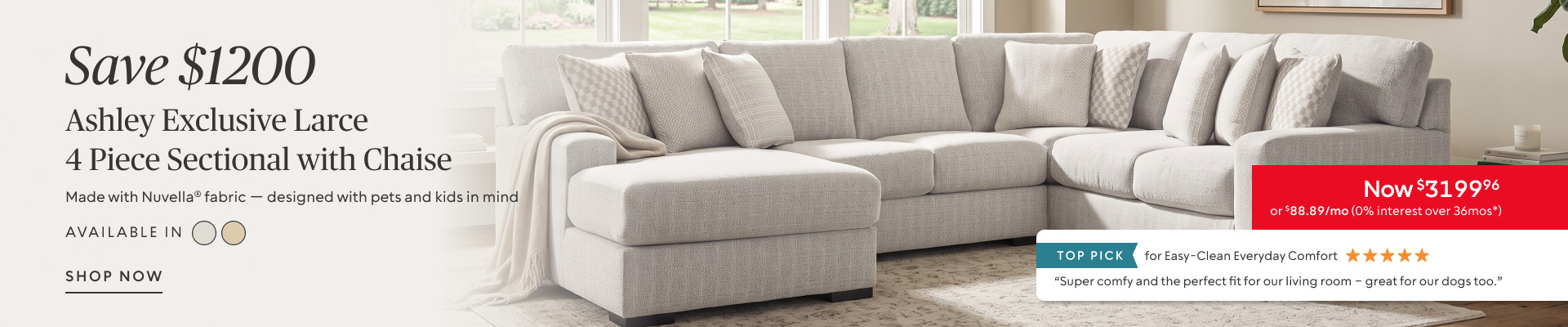 Save $1200 on Ashley Exclusive Larce 4 Piece Sectional with Chaise