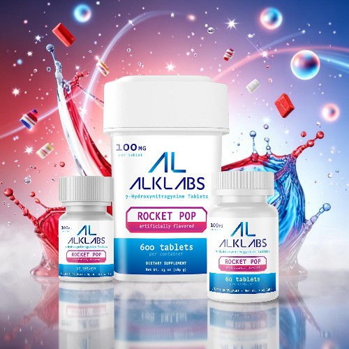 Three supplement containers with colorful splash background, labeled 