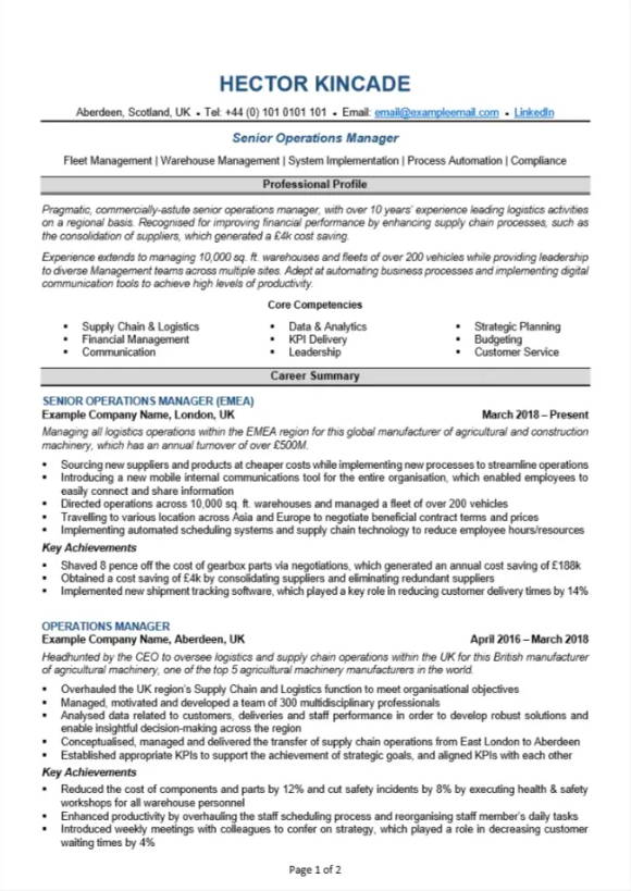 CV for Operations Manager
