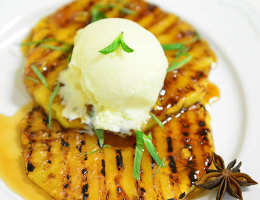 Grilled Pineapple with Rum, Lime-Ginger and Ice Cream