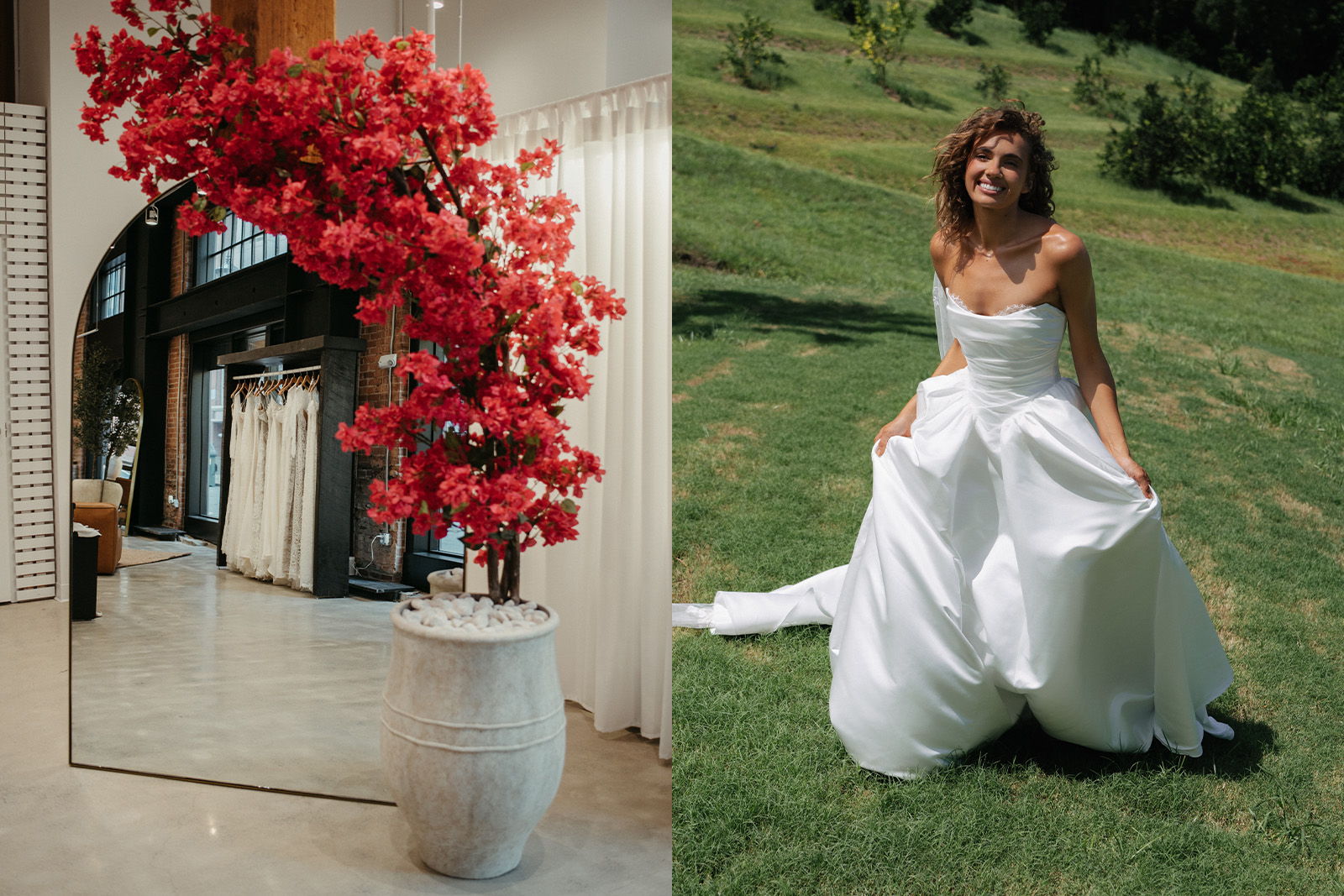 blush bridesmaid dresses midi ASHLEYlauren 11841 Glitter Tulle Gown with Bow Accent main image 0