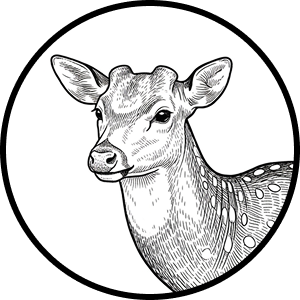 Illustration of a deer head in a circular frame.