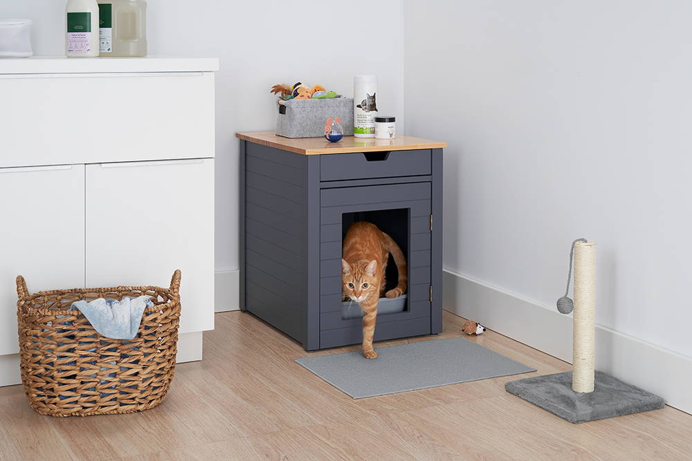 litter box end table in laundry room