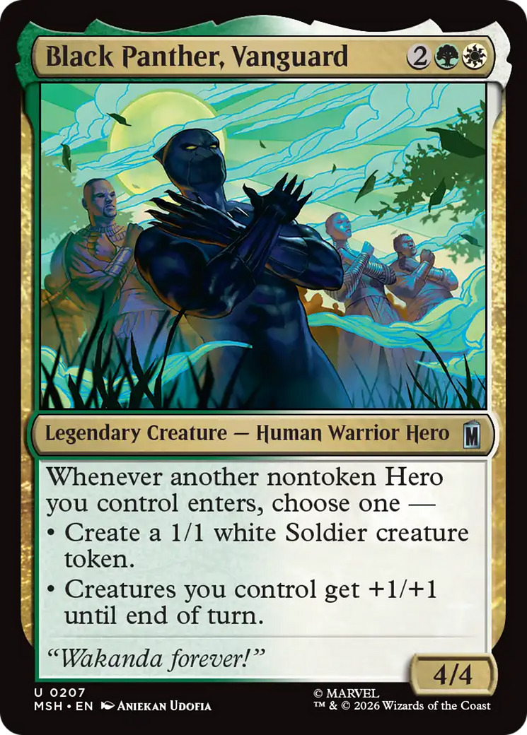 The card Black Panther Vanguard from the MTG Marvel Super Heroes set.