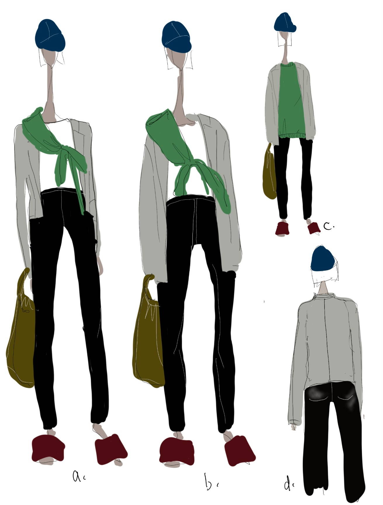 illustration of woman wearing the same outfits in four different ways