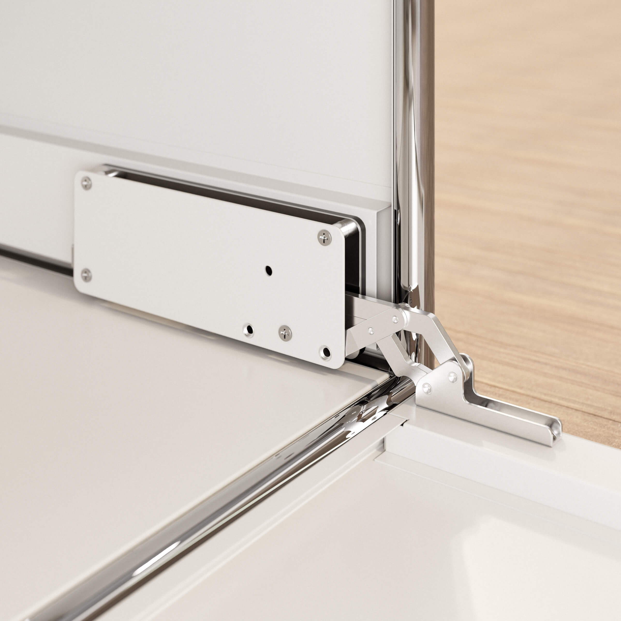 Close-up des hochwertigen Scharniers der ofinto Cubox