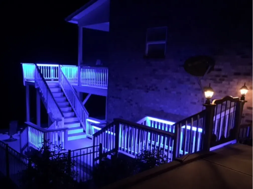 Outdoor staircase lighting with RGB color changing LED strip lights
