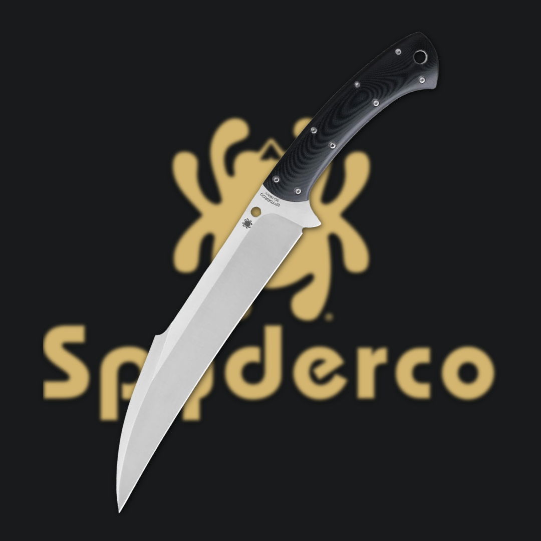 A knife with a curved blade on a dark background.