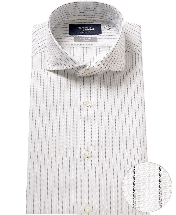 White dress shirt with vertical stripes and a close-up of the fabric texture.
