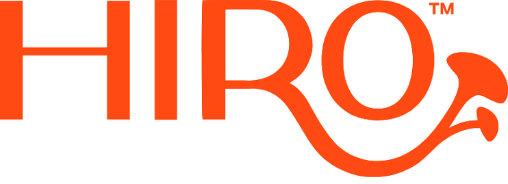 Logo of HIRO with stylized lettering and a design element.