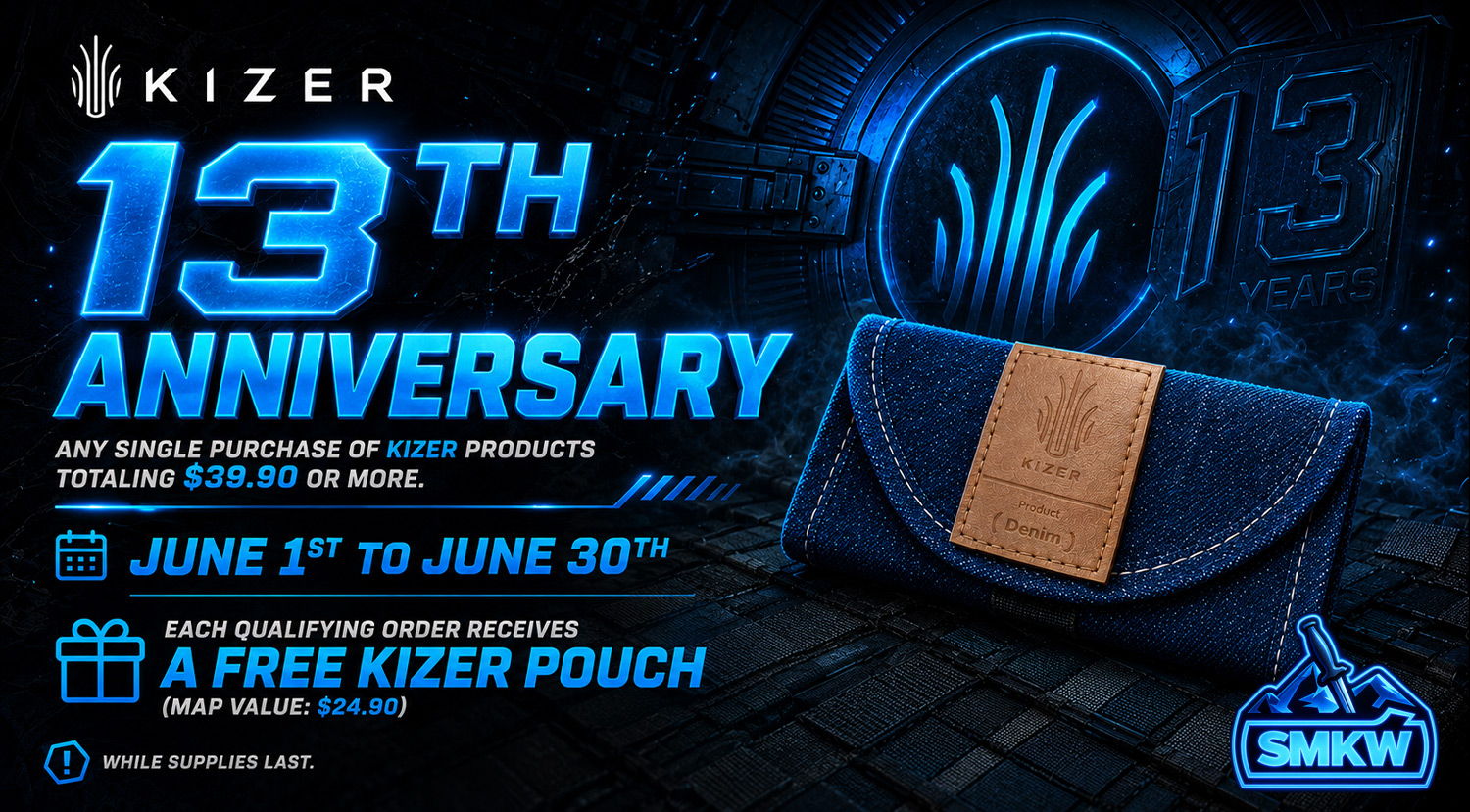 Kizer 13th Anniversary promotion free gift with Kizer purchase of $39.90 or more.