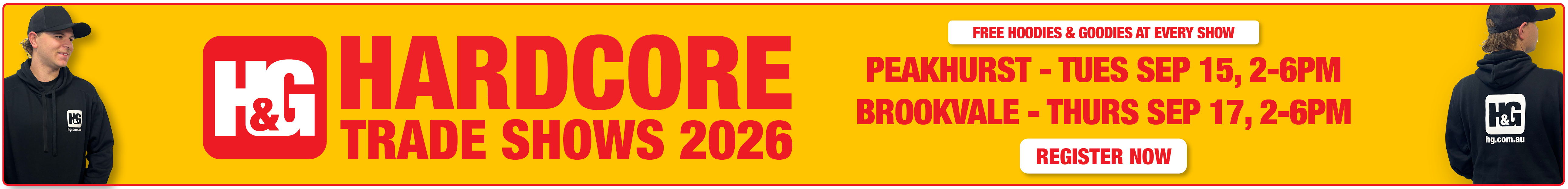 Banner for Hardcore Trade Shows 2023 with event details and dates.