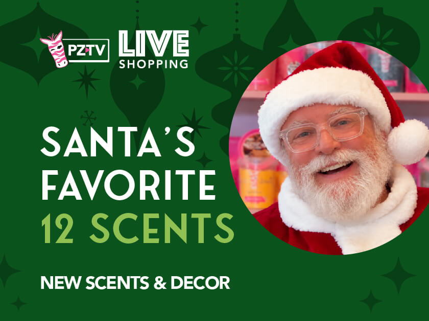 Santa promoting favorite scents for live shopping event.