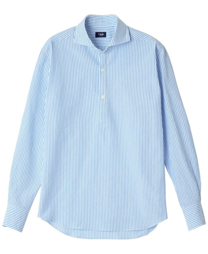 Light blue long-sleeve shirt with a collar and front button.