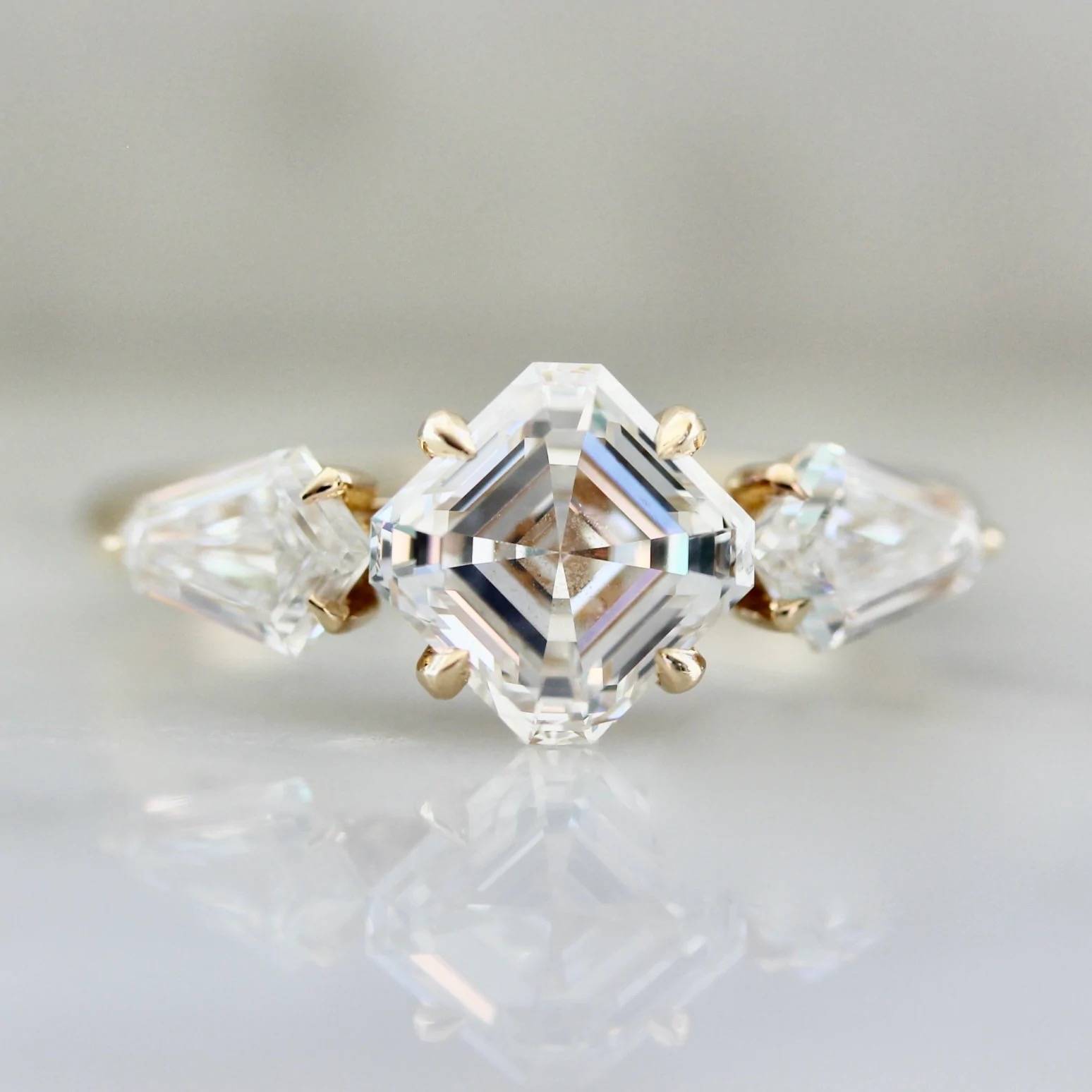 Asscher Cut 3 stone Diamond Ring