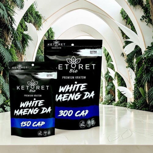 Two packages of Ketoret White Maeng Da supplements on a table.