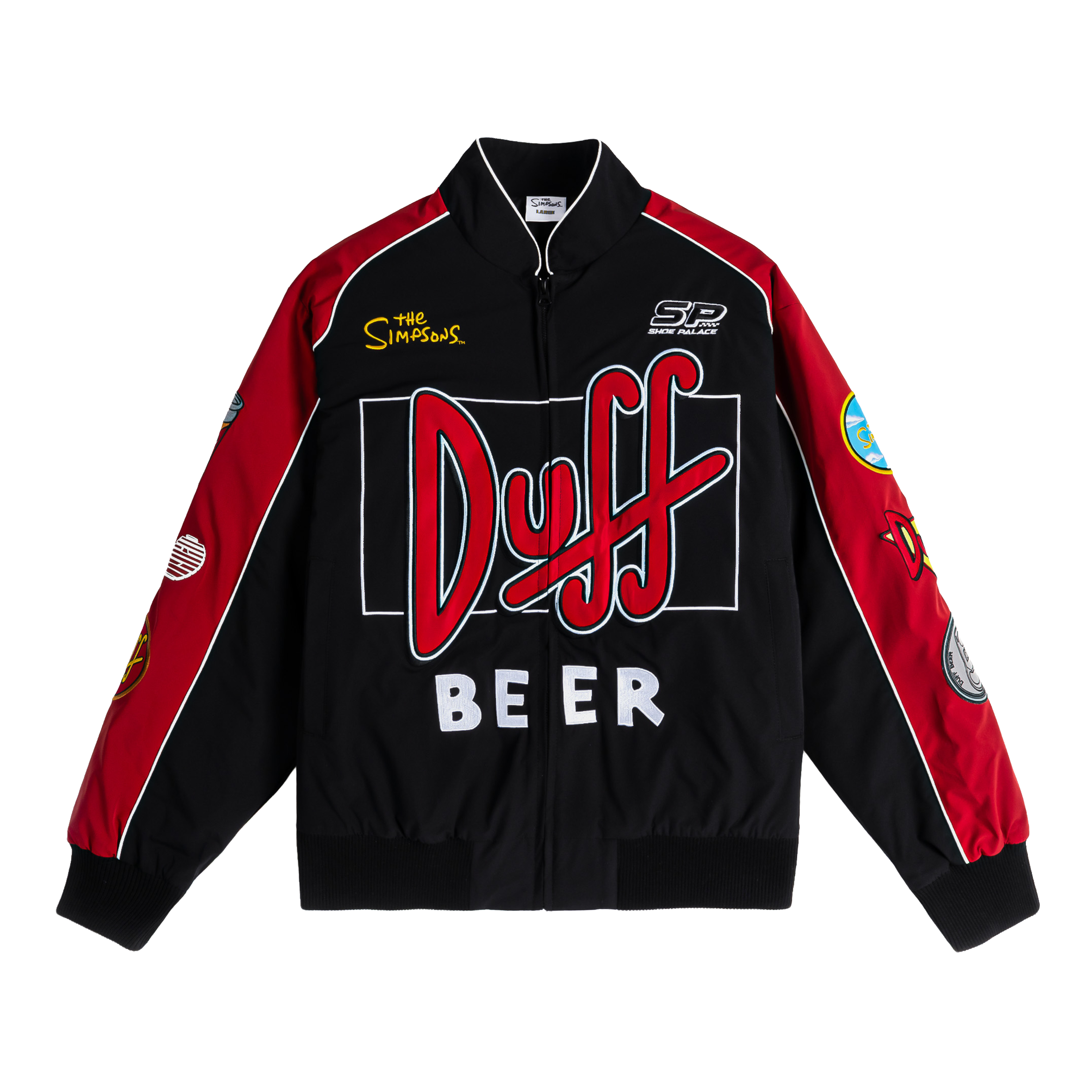 Black jacket with red sleeves featuring 