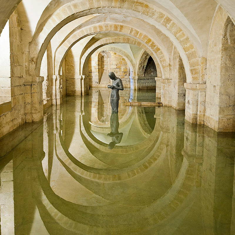 The Antony Gormley statue in the crypt at Winchester Cathedral.