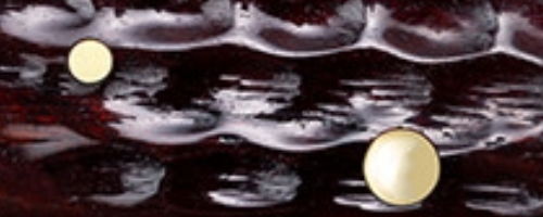 Abstract image with two spheres and wavy patterns in dark tones.