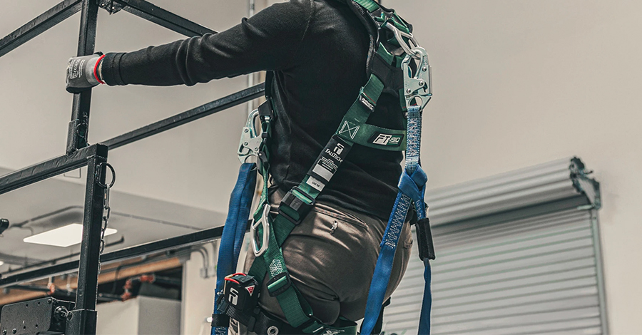 A properly configured fall restraint system keeps workers from reaching a fall hazard.