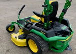 Rear three-quarter green yellow John Deere ZTrak zero-turn mower ROPS seat rear engine yellow deck John's Compact Electric horn featured customer install gallery photo 1