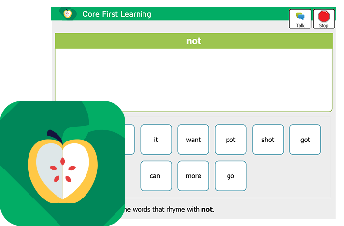 Educational app interface for rhyming words with 