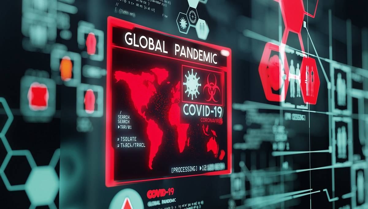 Global Pandemic Covid-19 Digital Alert on a Control Panel