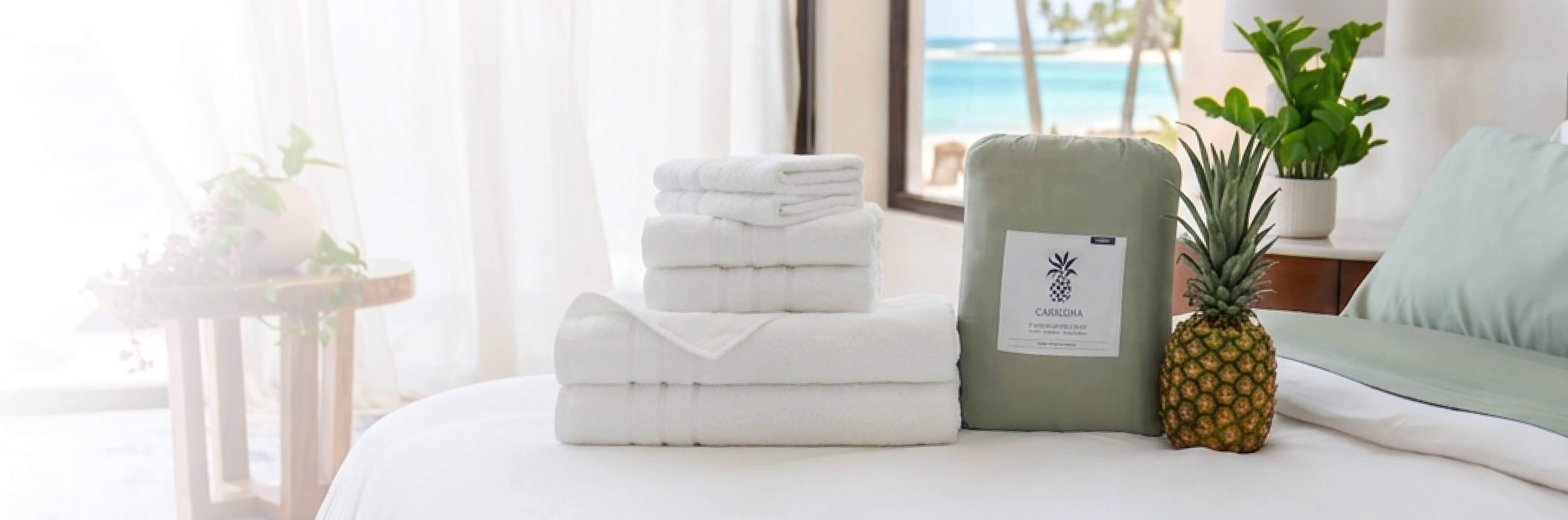 a towel set and sheet set on a bed