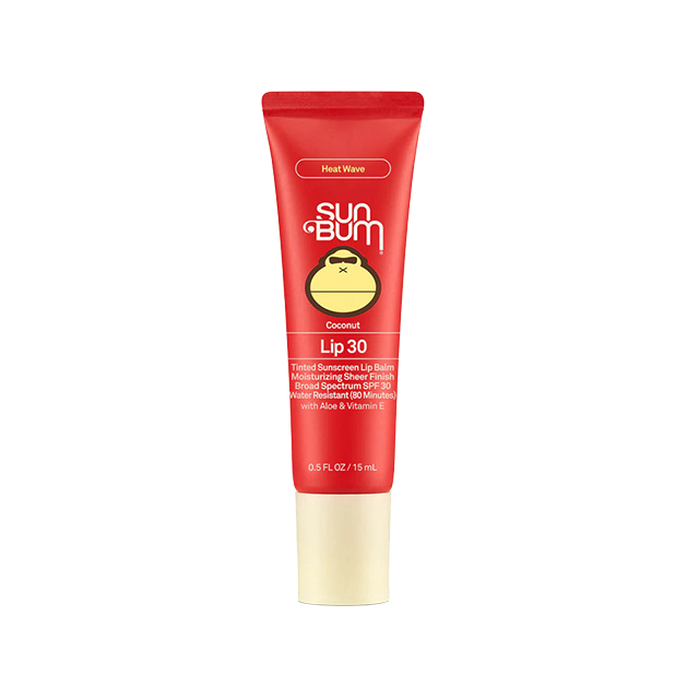 Sun Bum SPF 30 lip balm in a red tube.