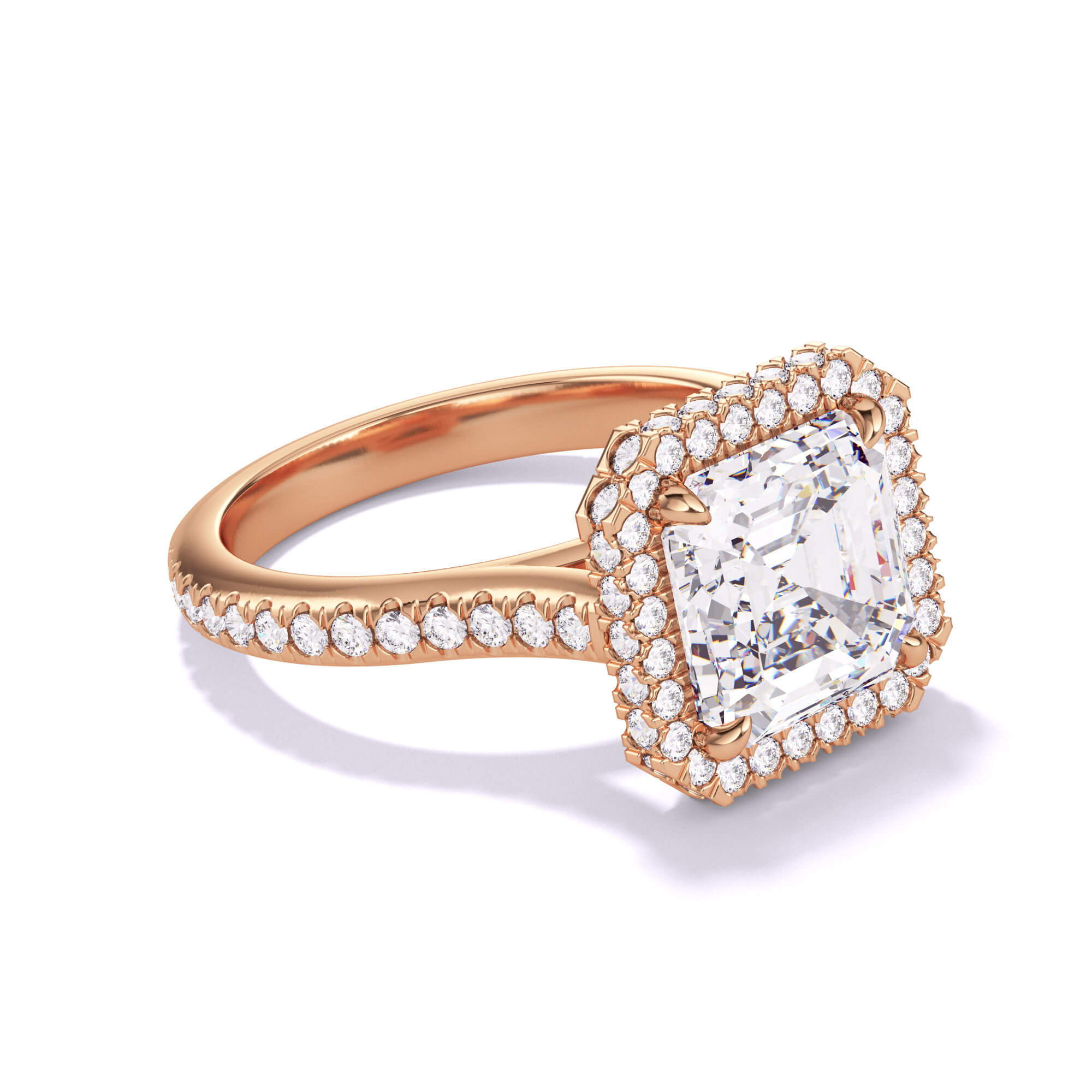 asscher cut diamond halo engagement ring