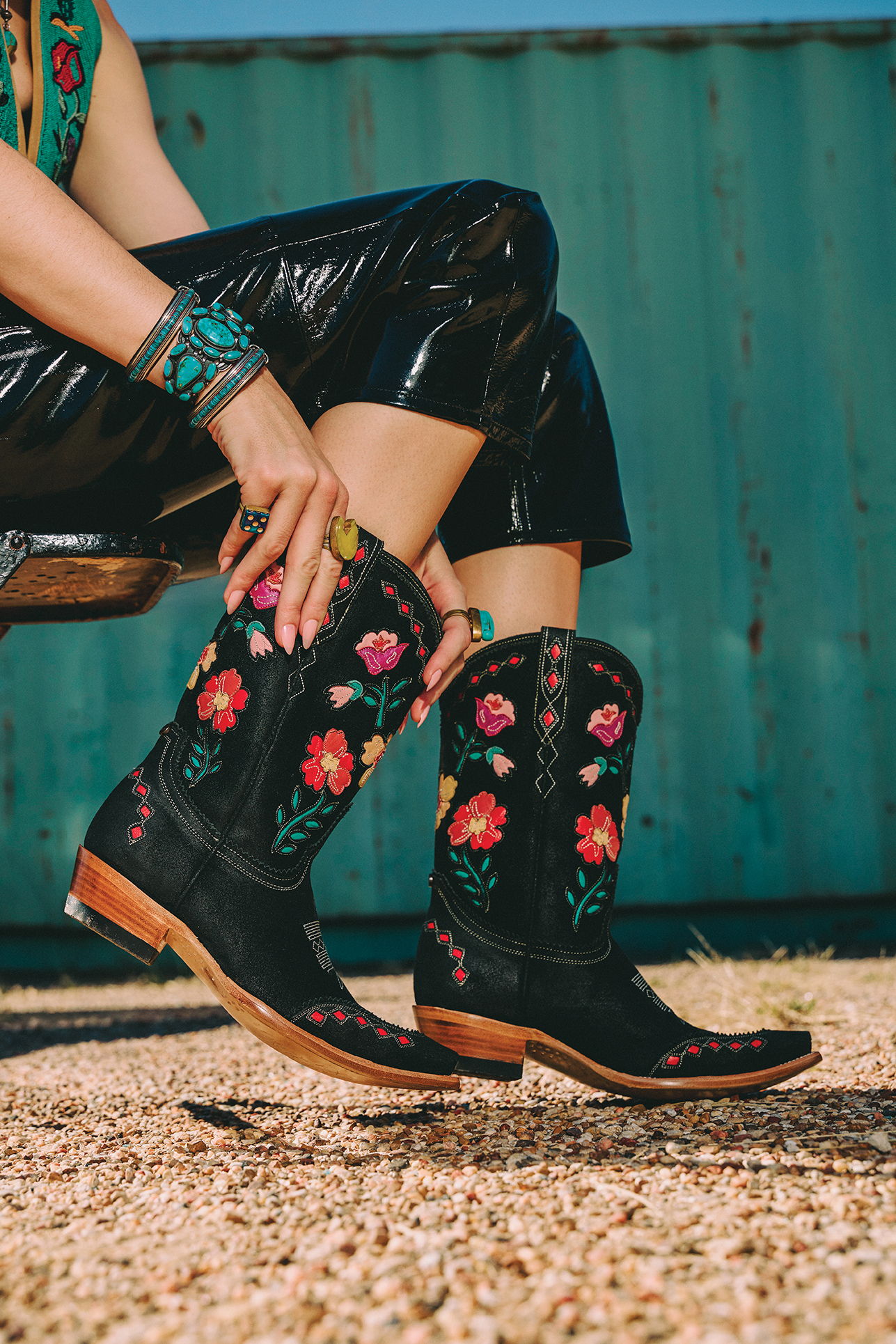 Punky Cowboy Boot shot in Black with the Cowboy Graffiti Collection