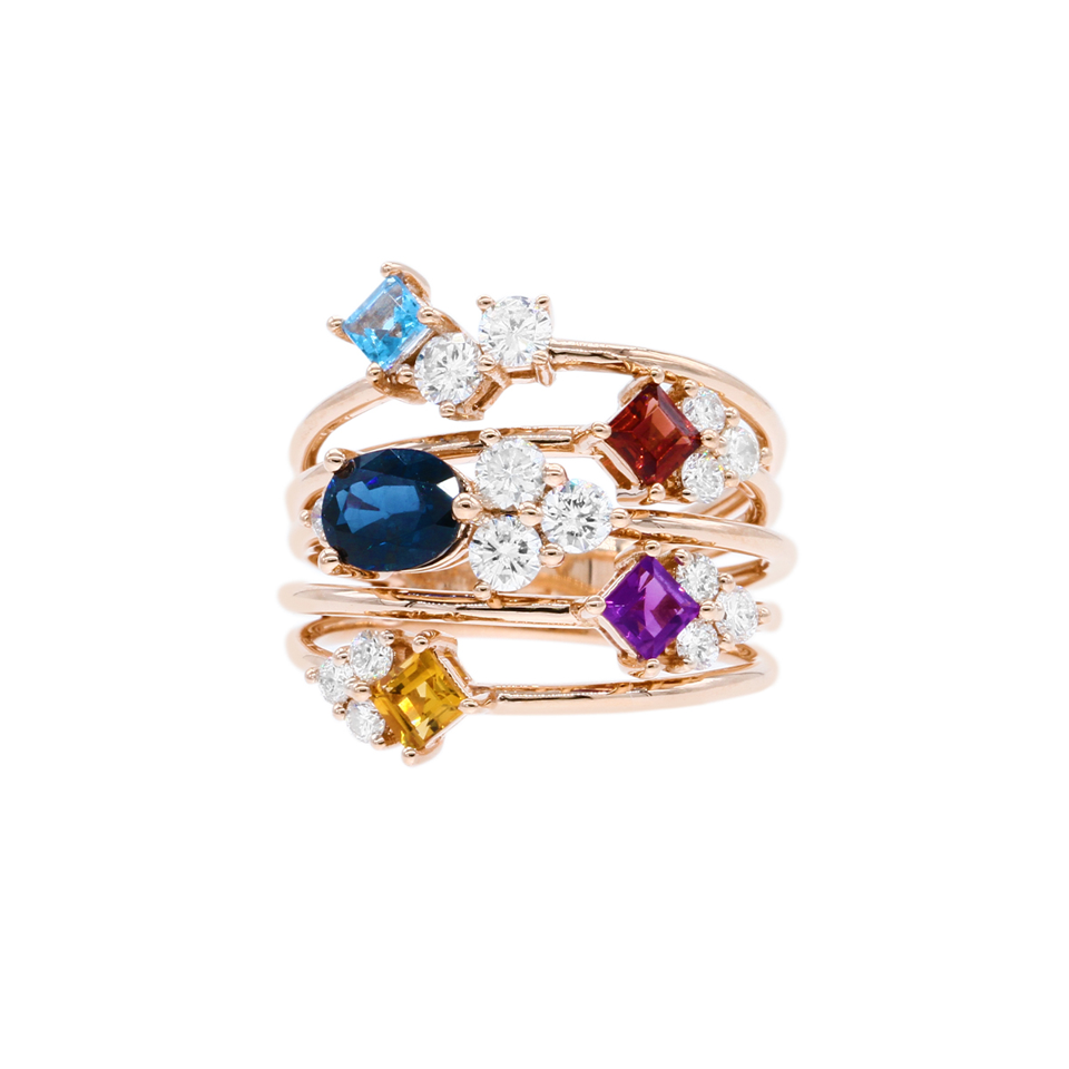 Colourful gemstone diamond ring remounted with heirloom diamonds and coloured gemstones - Custom-Made by WILLS JEWELLERY