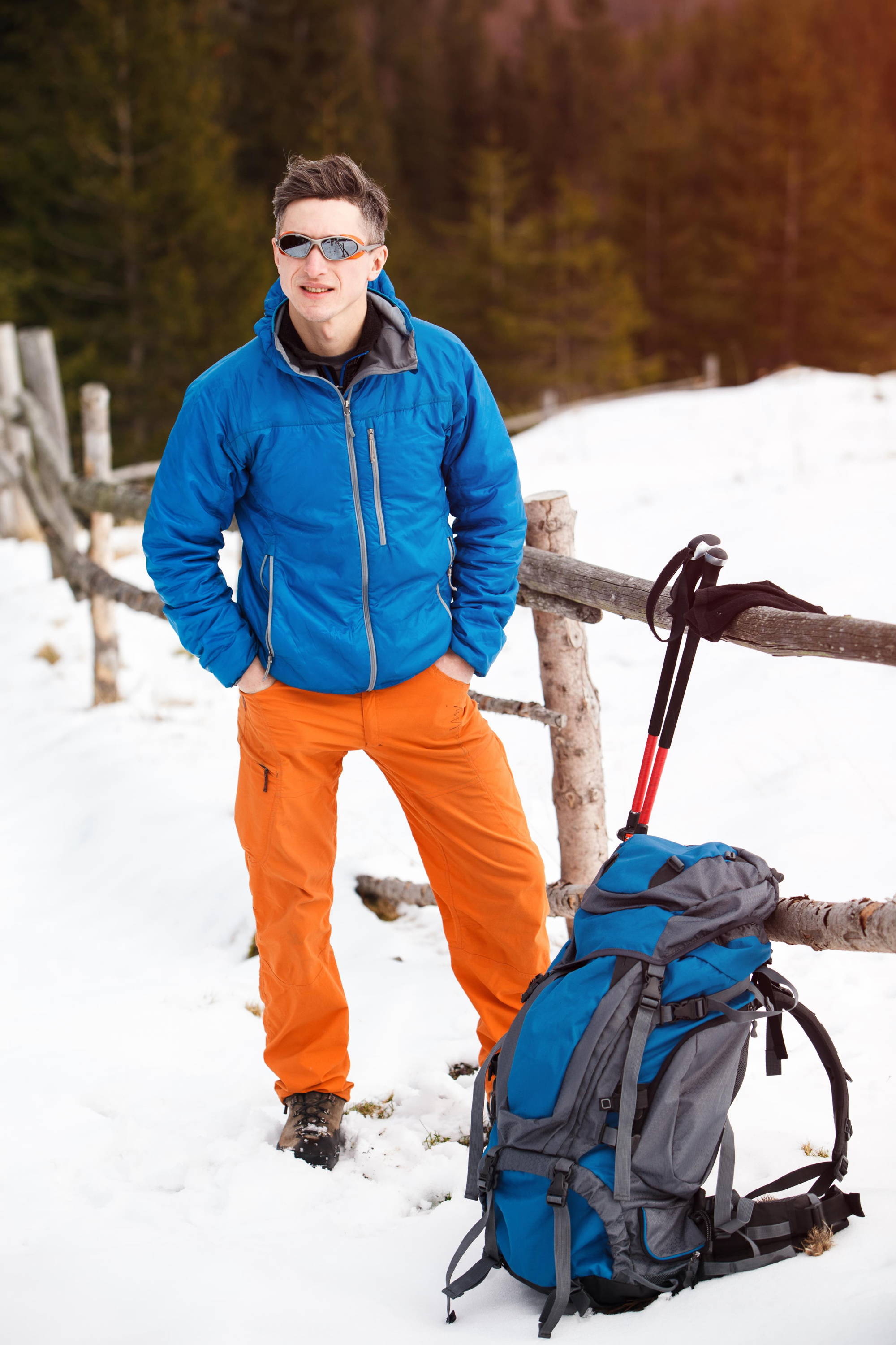Man Hiking in Winter Conditions
