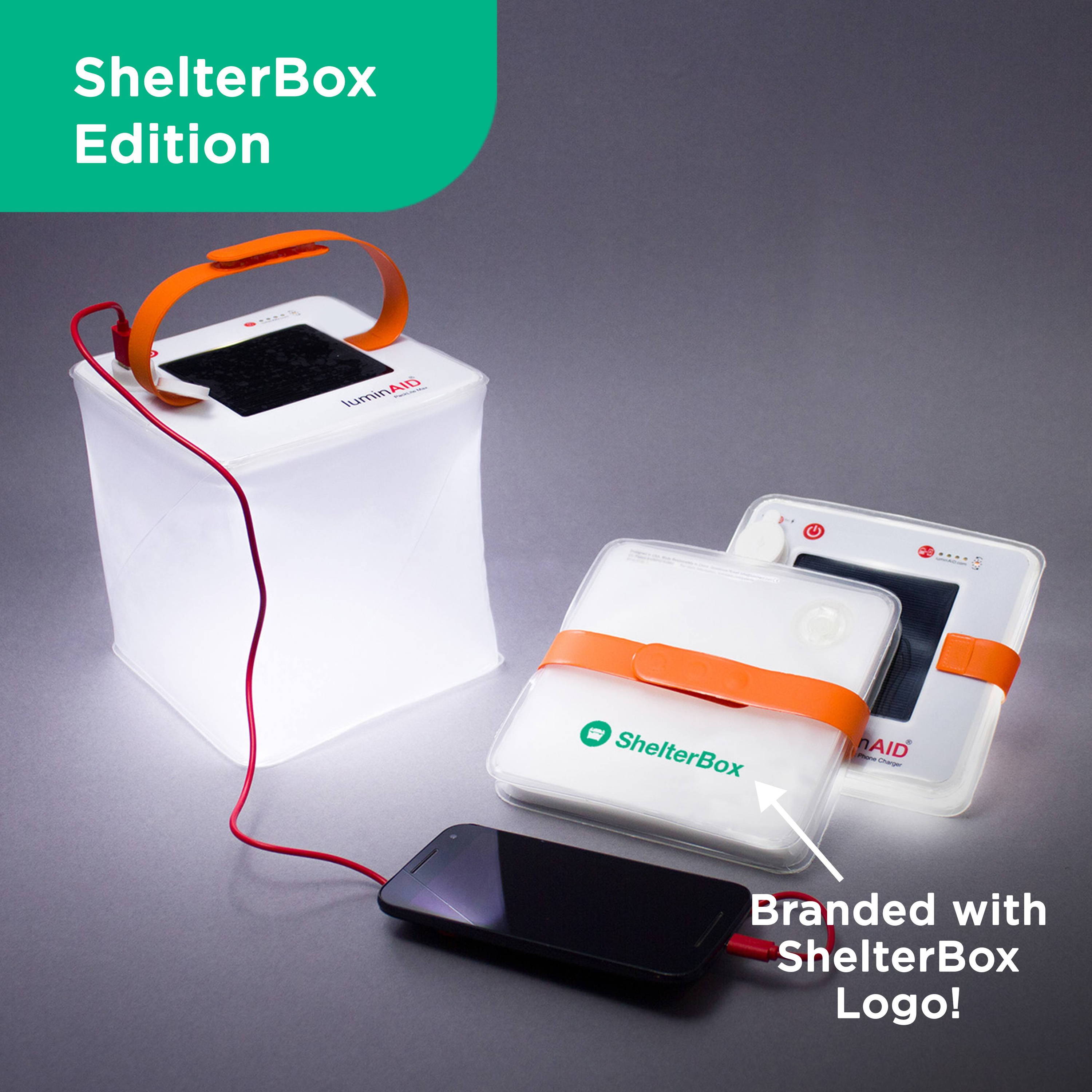 Brandded with shelterbox logo.