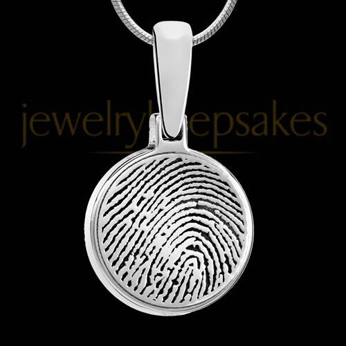 Solid 14K White Gold Round Thumbprint Pendant