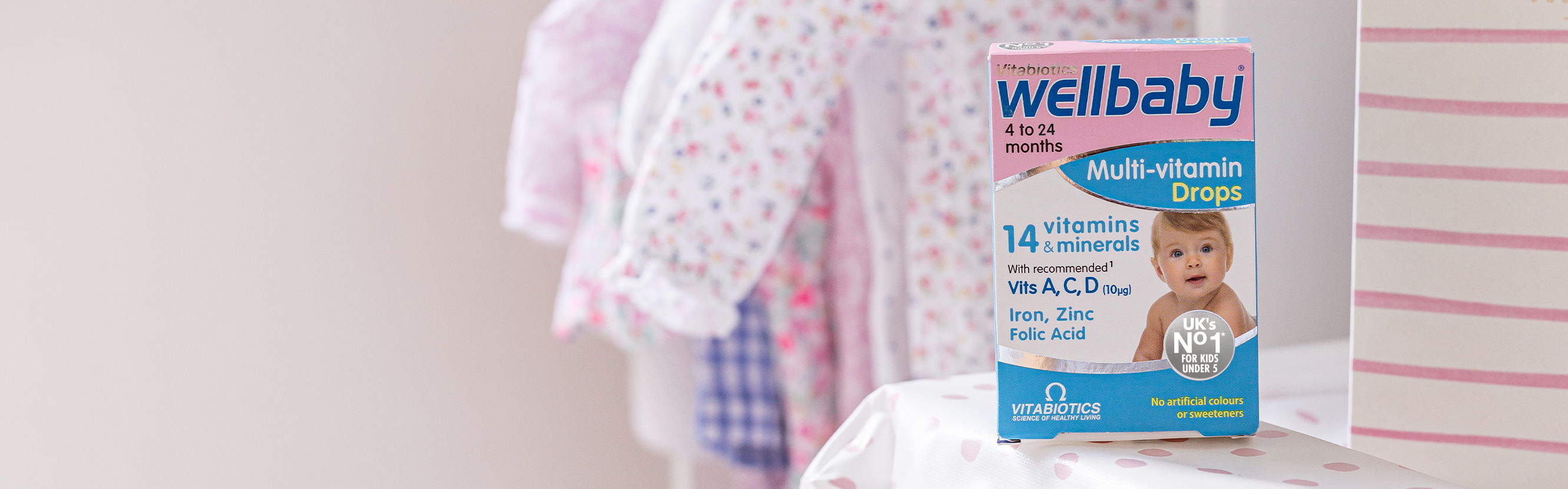  From rapidly developing bones to a curious little mind, all the incredible things your little one does depends on the right nutrition. Wellbaby Multi-vitamin Drops have been formulated by our experts to includes 14 key nutrients like iron which contributes to normal cognitive development of children and Vitamin D for normal growth and development of bones. 