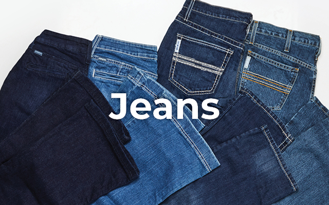 A collection of various denim jeans in different shades of blue.