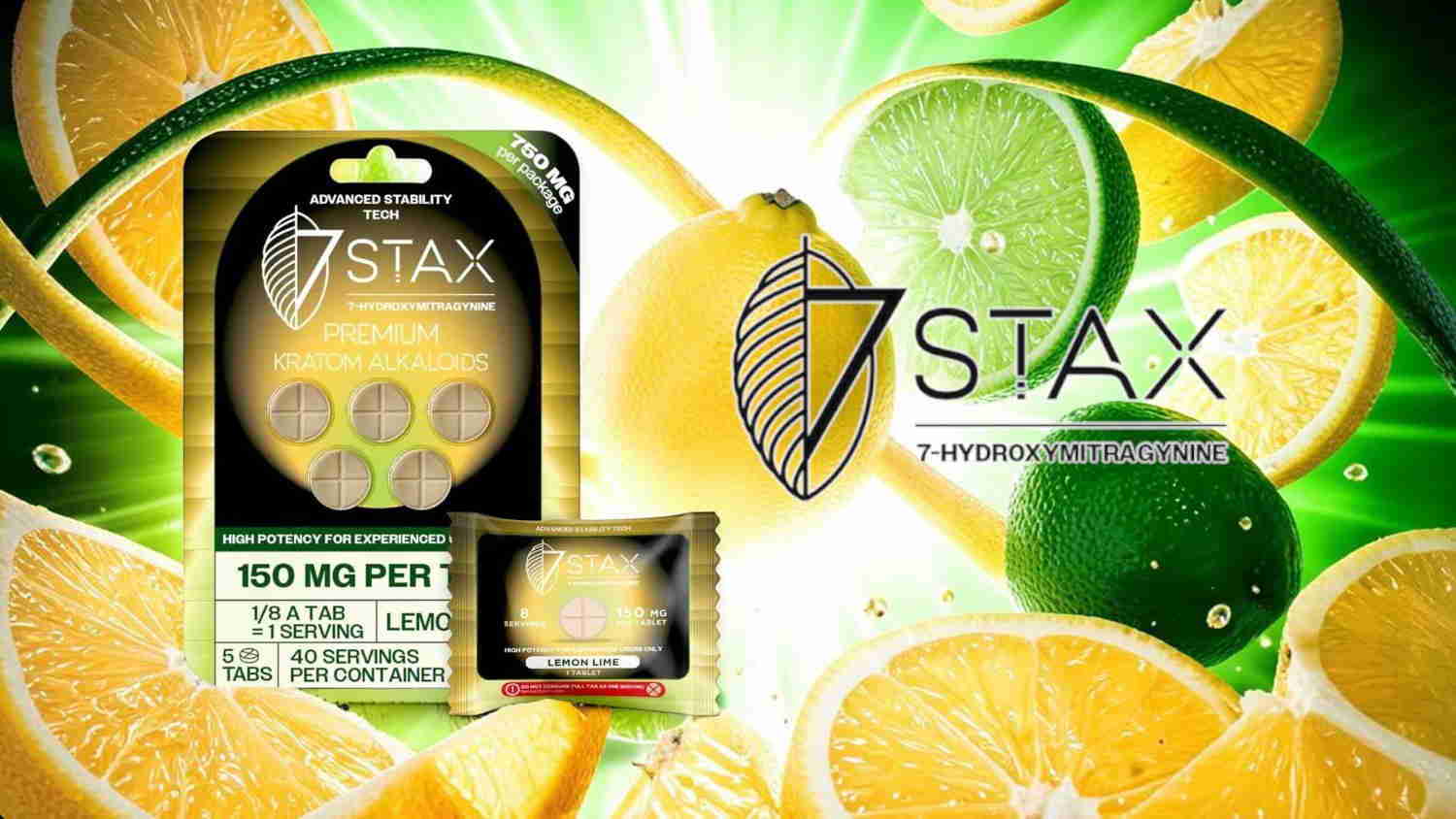 Product packaging for STAX with citrus background and logo.