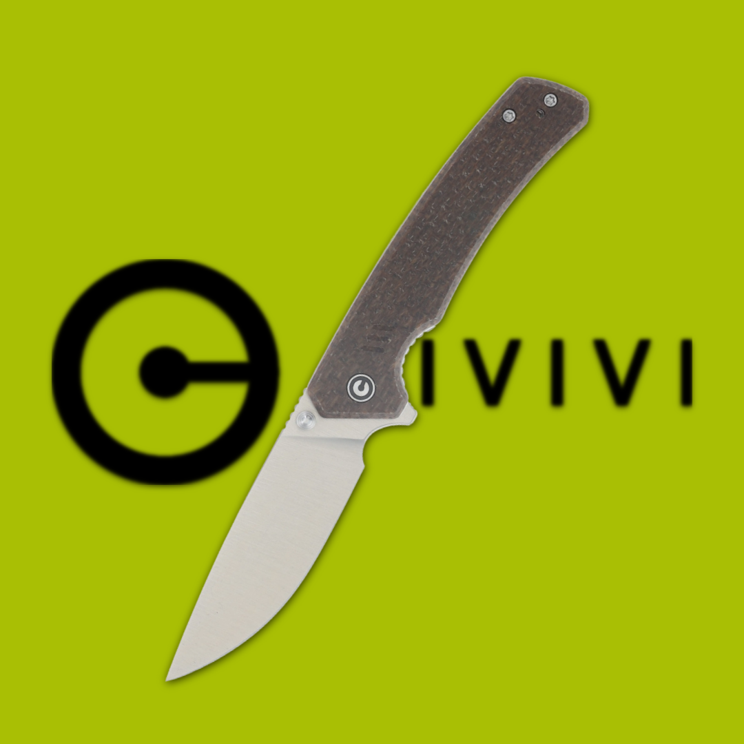 Folding knife on a green background with the Civivi logo.