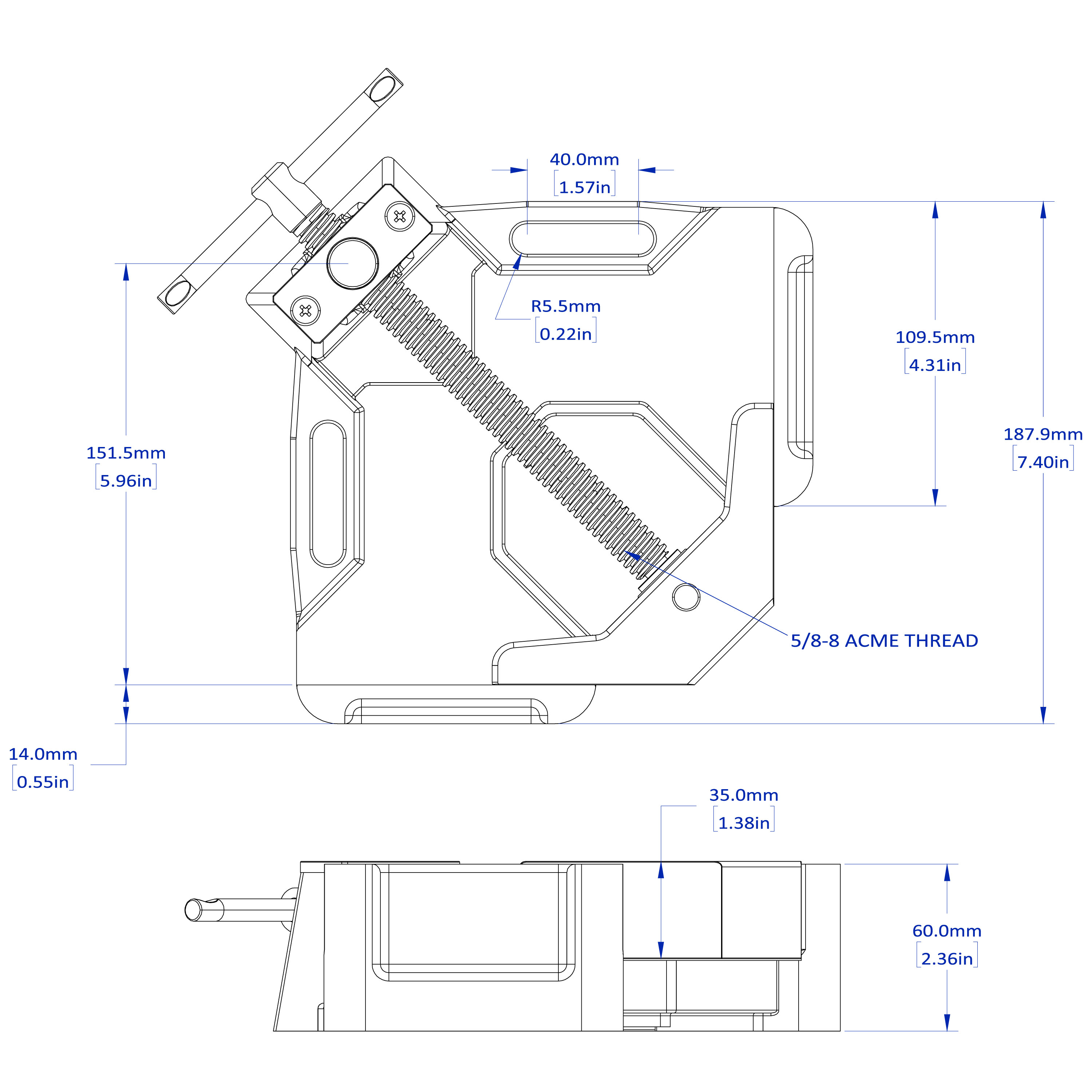 Technical drawing of a device with measurements and dimensions.