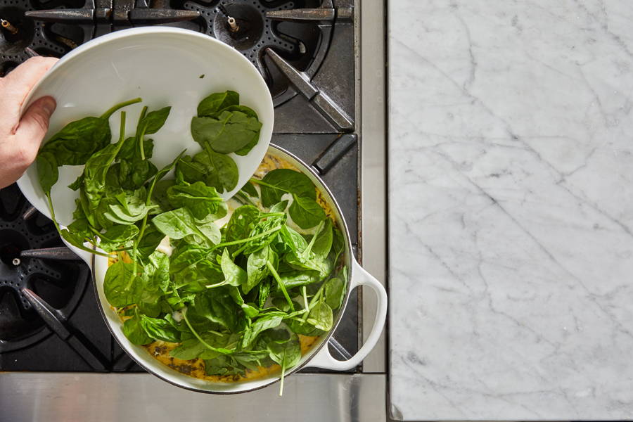 Spinach added to soup